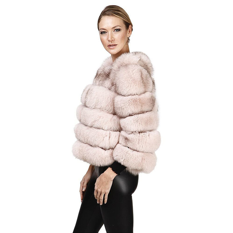 Real casaco de pele curto real pele de raposa casaco de pele cheia pele macia quente natural pele de raposa