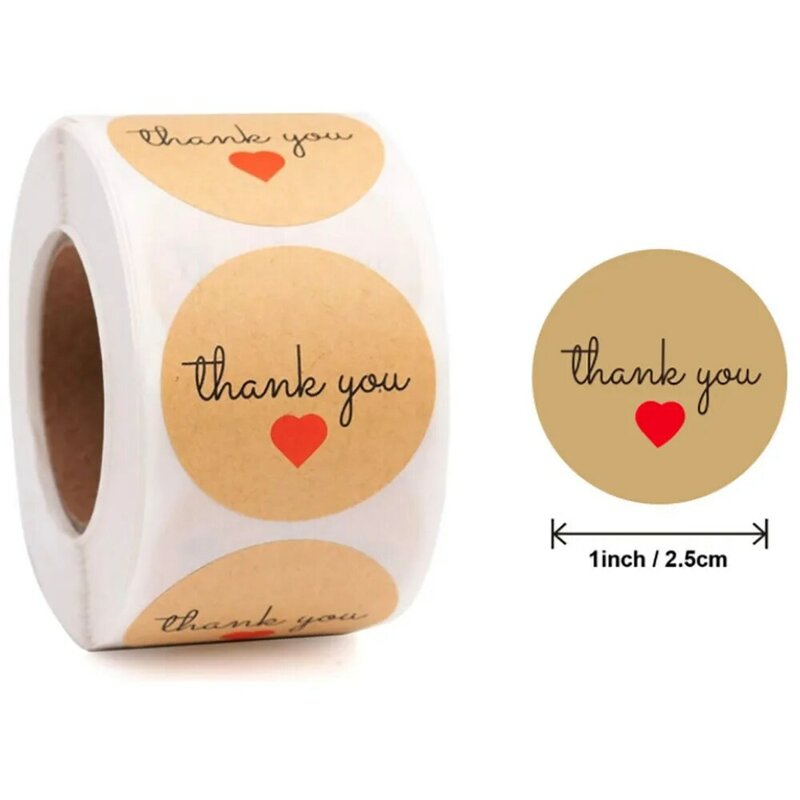 500 قطعة كرافت الطبيعية شكرا لك ملصقات اليدوية مع الحب ملصقات ختم علامات سكرابوكينغ ل حزمة صندوق لاصق القرطاسية