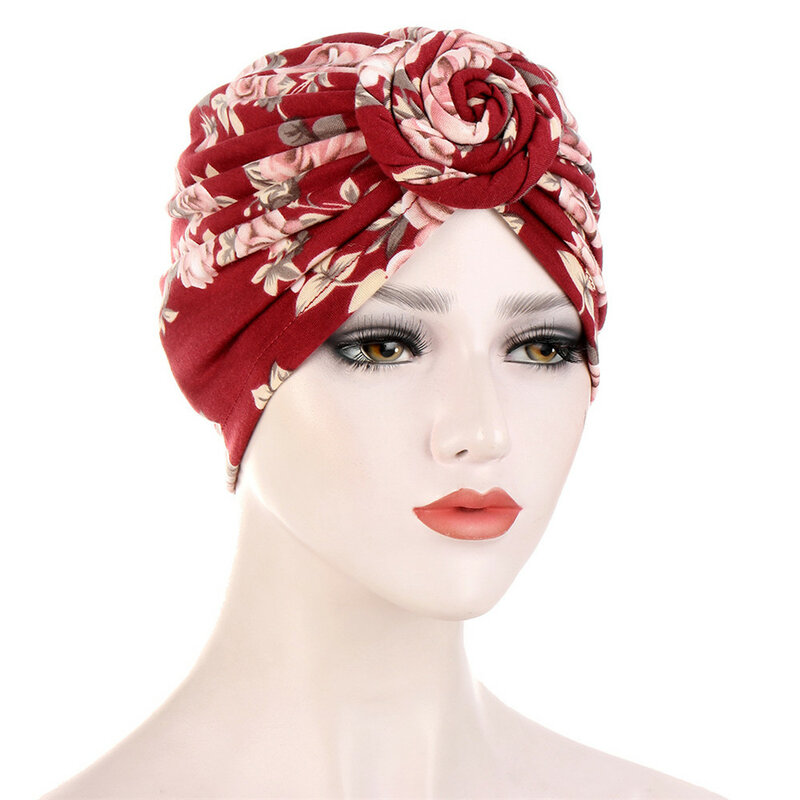 여성용 보헤미안 꽃 프린트 매듭 터번 모자, 보넷 모자, 무슬림 히잡 터번, 이슬람 여성 히잡 모자, 2024 신제품