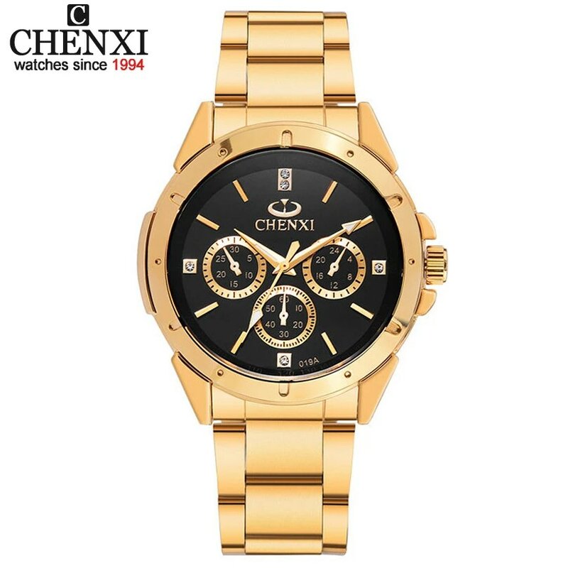 Часы наручные Chenxi мужские золотистые, роскошные брендовые, из нержавеющей стали