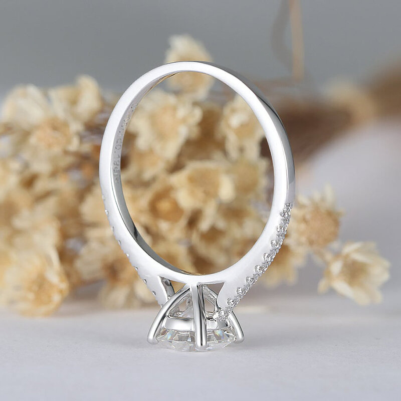 Cxsagemy-女性用のブリリアントモアッサナイトの婚約指輪,585ホワイトゴールド14k,1カラット,6.5mm,結婚記念日ギフト