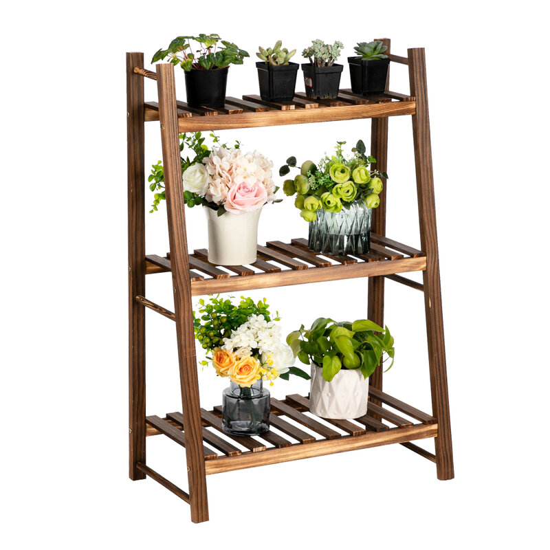 Beautiful Potted Plant Flowers Rack 3 Layers 60 Cm Long Succulent Indoor And Outdoor Multifunctional Carbonized Wood Plant Rack