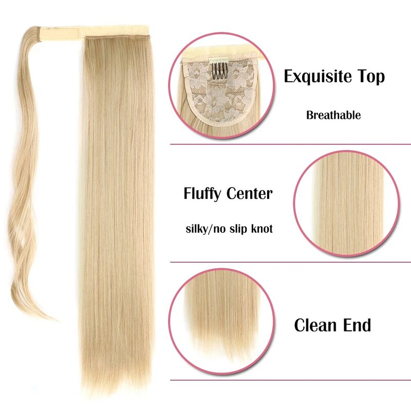 Natifah syntetyczne długie proste owinięcie wokół klipu w włosy w koński ogon rozszerzenia hurtownia żaroodporne dla kobiet 1B kolor włosów