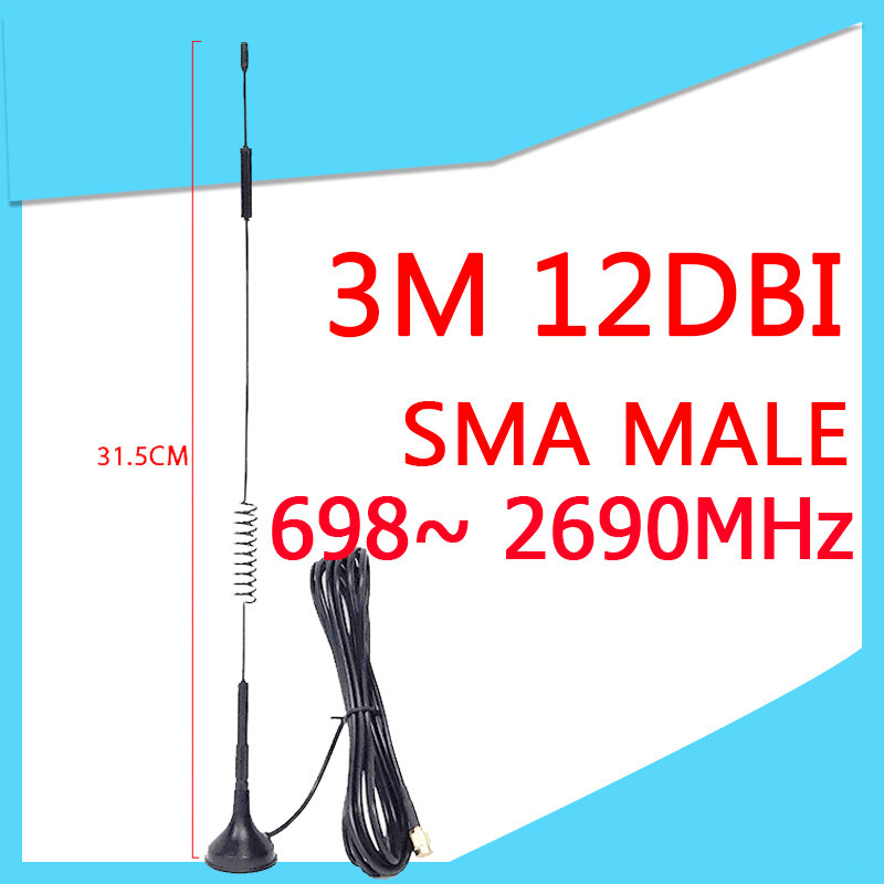 Antenne de voiture avec connecteur mâle SMA, amplificateur de signal IOT, répéteur sans fil, base magnétique, 12dBi, 5dBi, 433Mhz, 4G, 698 ~ 2690MHz
