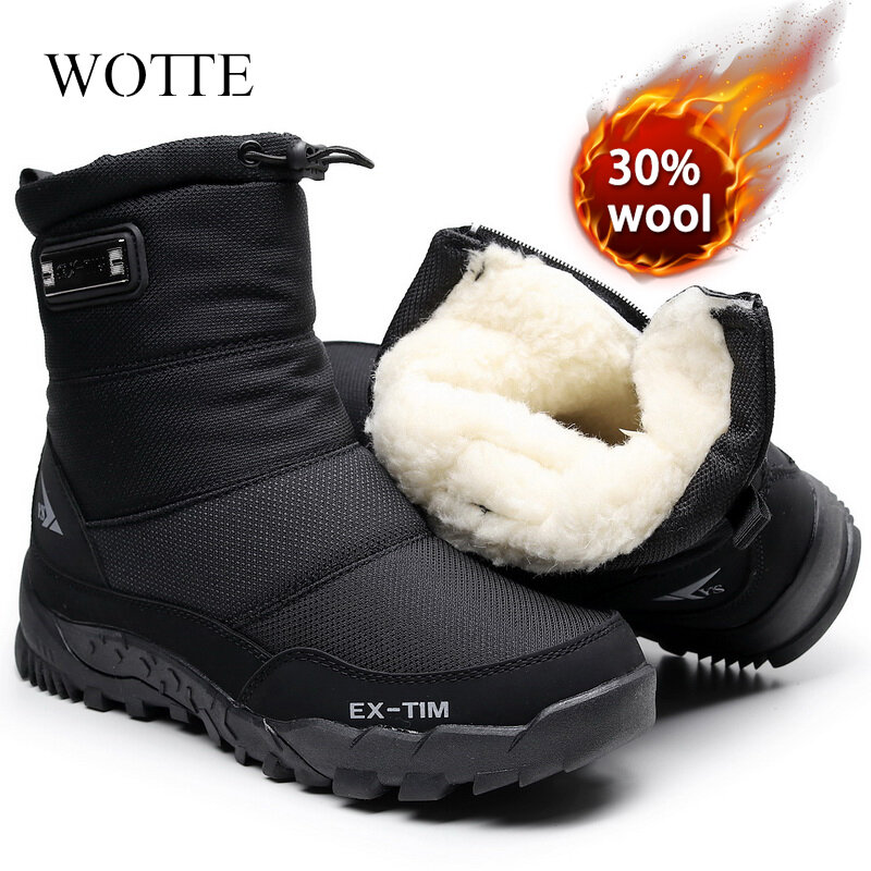 Śniegowce męskie buty górskie wodoodporne buty zimowe z futrem zimowe ciepłe buty antypoślizgowe męskie buty na świeżym powietrzu platforma gruby plusz