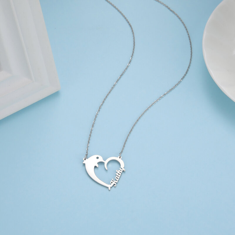 Sipuris dolphin coração gráfico de aço inoxidável personalizado nome personalizado colar 2022 moda pingentes jóias para as mulheres