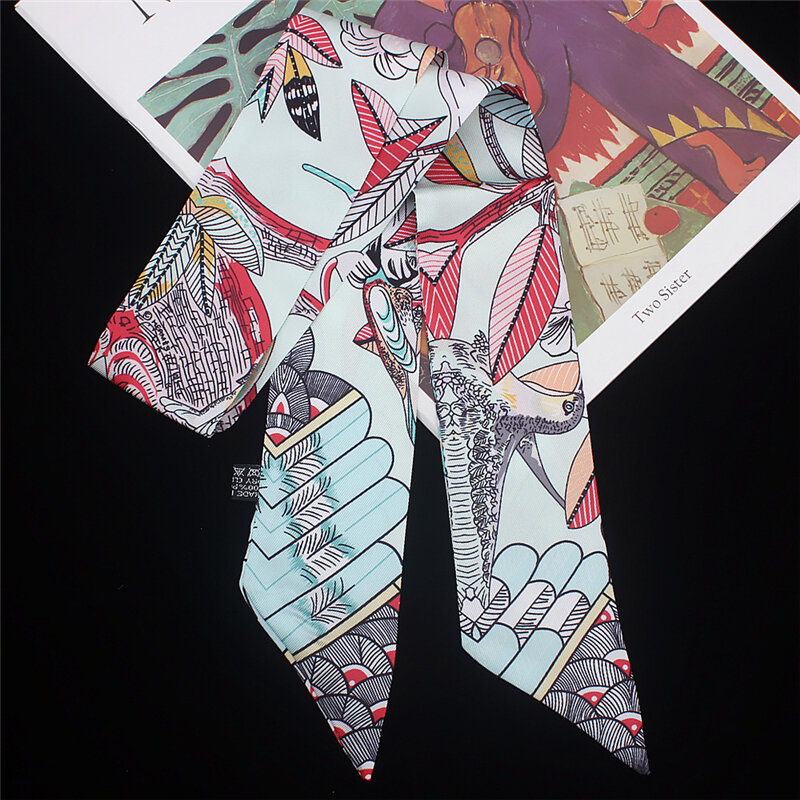 Bolsa de moda cachecol estampa de pássaro cachecol de seda de marca decoração bolsa de gravata fina cachecol fita para moças cachecol bandana mq11