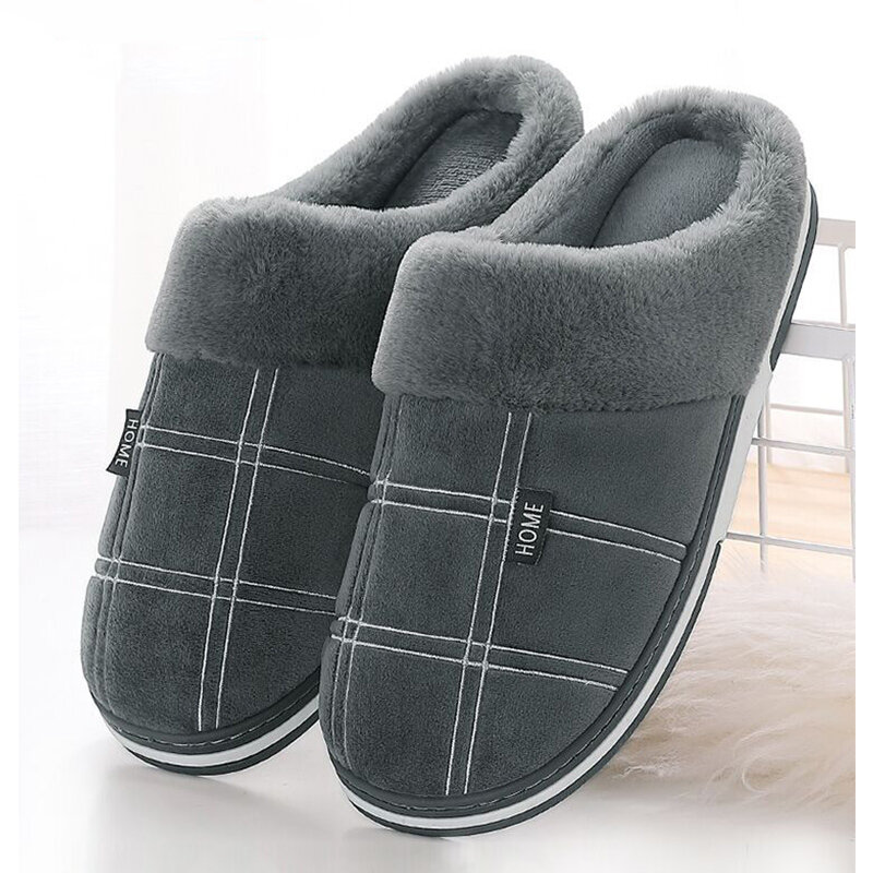 Plaid mężczyźni buty kapcie zimowe Suede Gingham plusz aksamit buty wewnętrzne dla mężczyzn ciepłe kapcie 2022 antypoślizgowe męskie pantofle