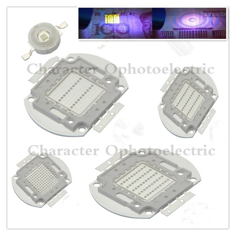 Chip de alta potencia LED COB luz púrpura 395Nm- 400Nm 3W 5W 10W 20W 30W 50W 100W cura lámpara UV SMD