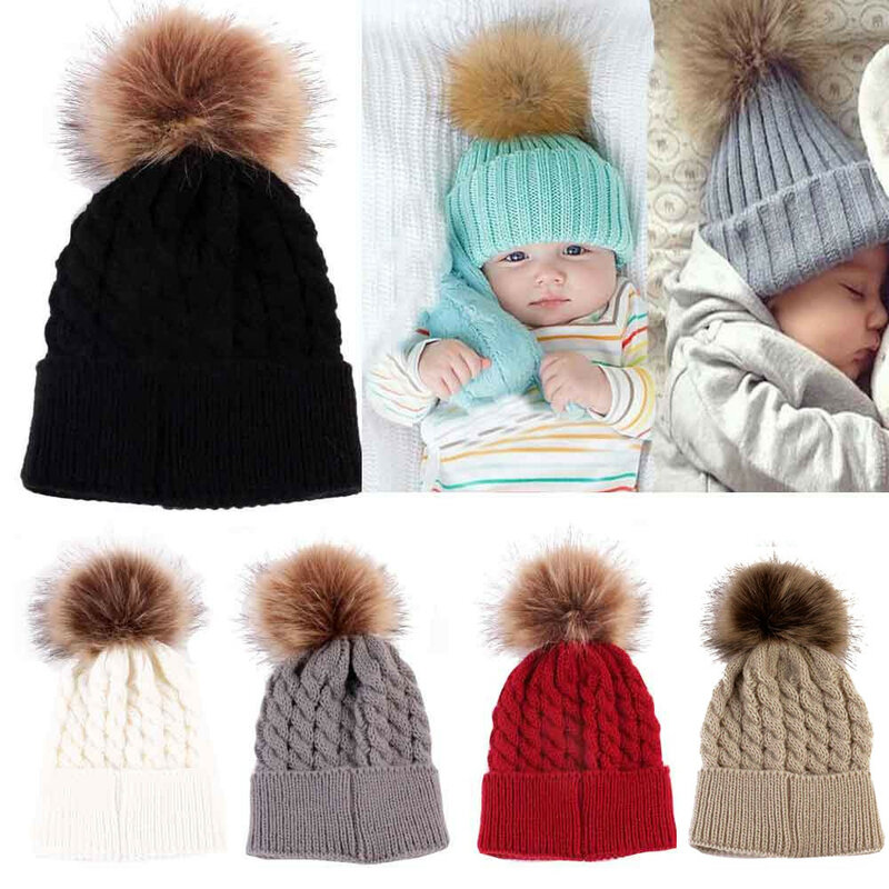 Newborn baby boys girls kids winter hats infant children solid cute knitted wool warm winter caps for 0-36 months