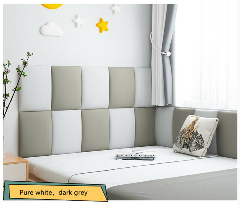 Bed Headboard Children's Room Anti-collision Soft Bag Tatami Self-adhesive Home Decor Bedroom Protective Wall Artificial Leather