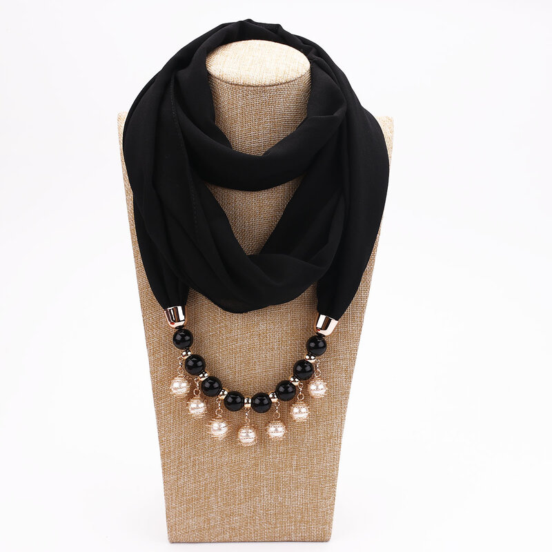 Модное жемчужное шифоновое ожерелье с подвеской кольцо шарф многостильные мусульманские шарфы хиджаб шляпа вуаль Женский стандартный арабский головной шарф