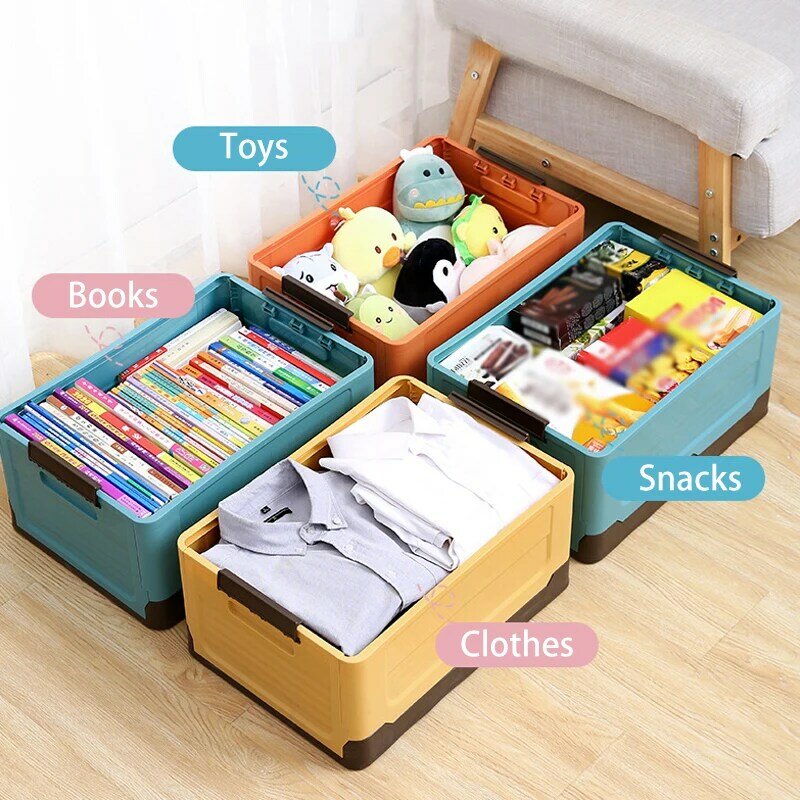 Caja de almacenamiento plegable, organizador de ropa, libros de juguetes, caja de herramientas de plástico, maletero de coche, cajas de almacenamiento plegables de viaje al aire libre, contenedores con tapa
