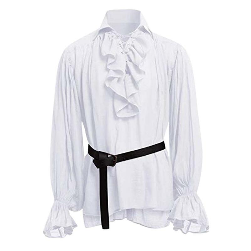 Новая рубашка средневековой эпохи Возрождения на шнуровке, бандажные топы для взрослых мужчин, винтажный костюм Larp, пушистый длинный рукав ...