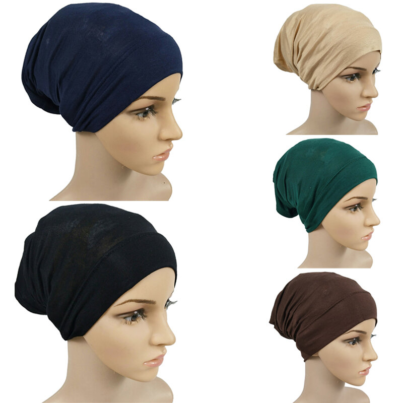 Soft Modal Inner Hijab Caps Muslim Stretch Turban Cap Islamic Underscarf Bonnet Hat Women Headband Tube Cap Turbante Mujer