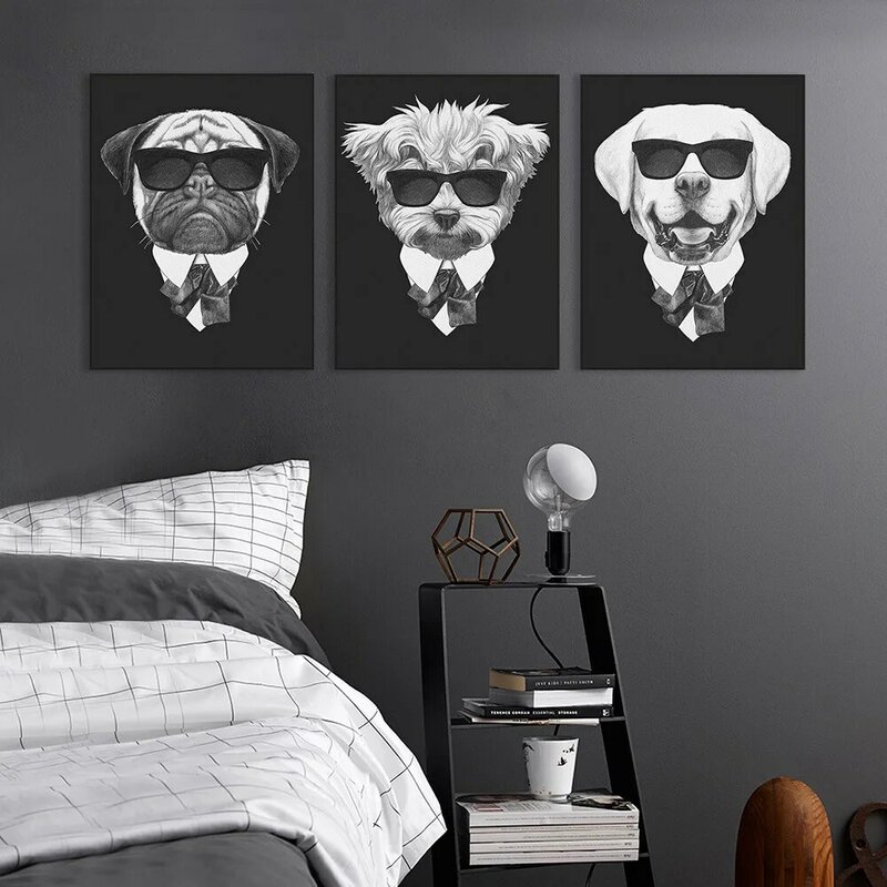 Cuadros de pared negros de perro y gato Vintage de la Mafia italiana para sala de estar, carteles e impresiones de lienzo artístico, imágenes de pintura clásica
