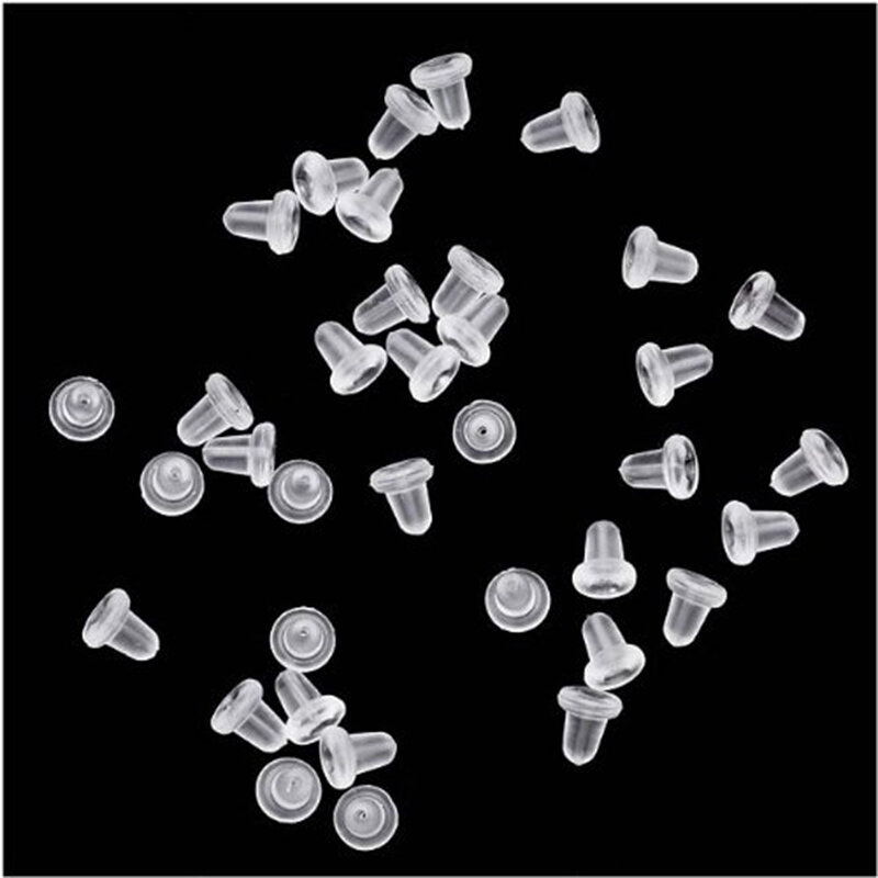 50 Buah/100 Buah Karet Silikon Anting-Anting Gesper Transparan Telinga Kacang Memasukkan Anting-Anting Punggung Kait DIY Perhiasan Temuan Aksesori