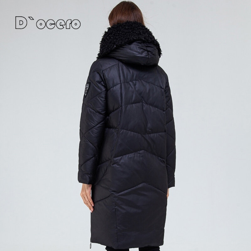 D'OCERO 2022ฤดูหนาวเสื้อแจ็คเก็ตผู้หญิง Faux ขนสัตว์ตุ๊กตายาว Warm Windproof Quilted Coat ขนาดใหญ่ Femme Outerwear Hooded Parka