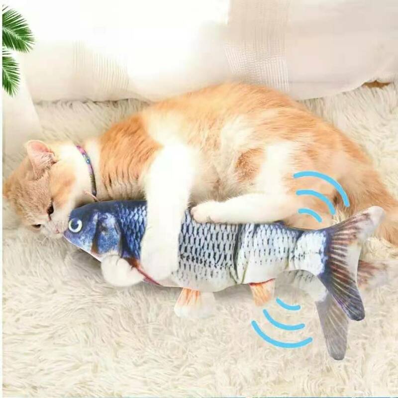 Juguete interactivo con cargador USB para gatos, pez flexible eléctrico, juguete realista para morder, suministros para mascotas, juguete para perros y gatos
