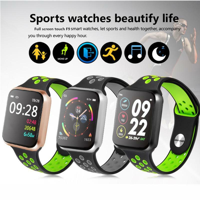 Schermo intero touch F9 smart watch donna uomo impermeabile frequenza cardiaca pressione sanguigna Smartwatch per IOS Android phone pk S226 P68