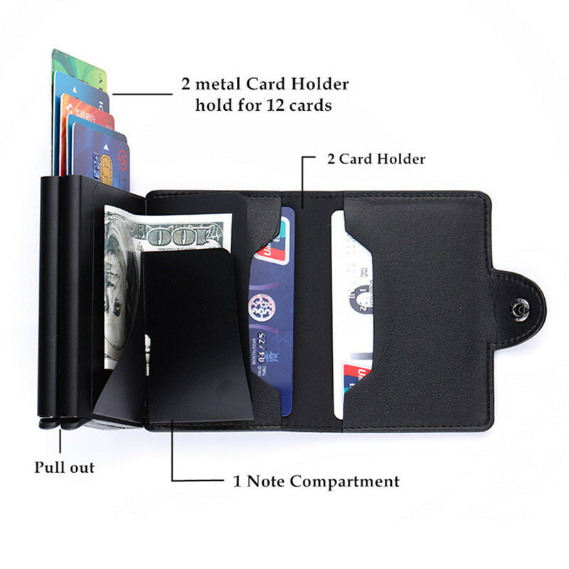 Zovyvol-carteira com tecnologia rfid, com bloqueio de proteção, identificação para cartões de crédito, carteira de couro, metal, alumínio, negócios, cartões bancários, crédito