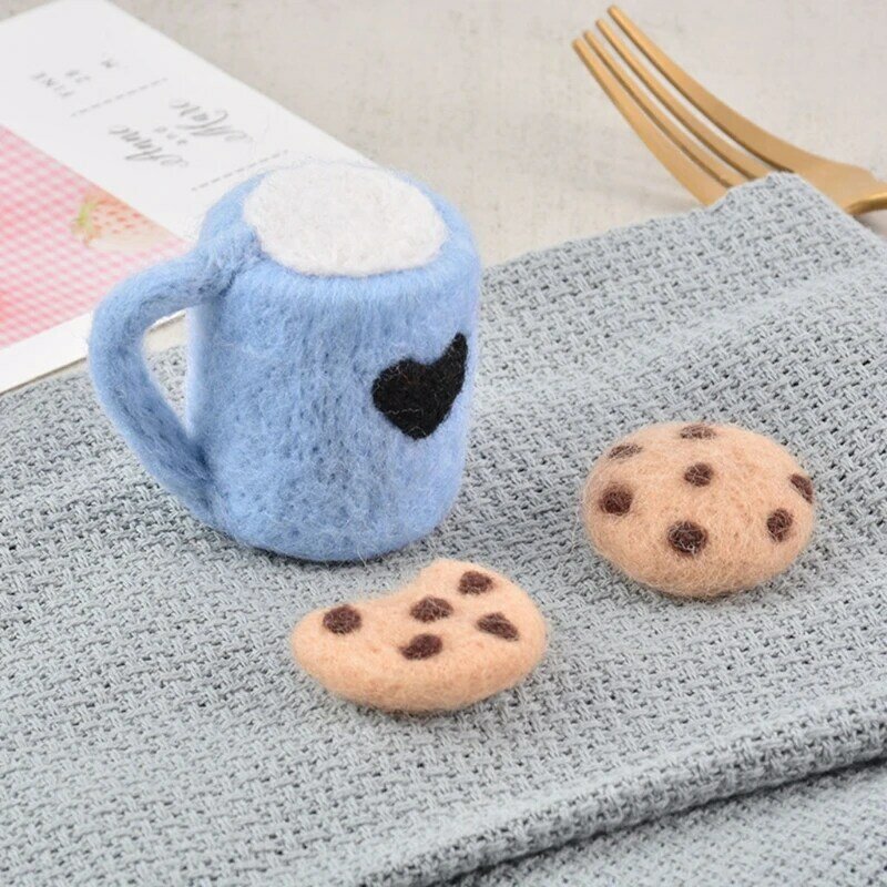 3Pcs/Set DIY Baby Wool Felt Milk Tea Cup with Cookies Decor Newborn Photography Props Infant Toddlers Photo Shooting Accessories