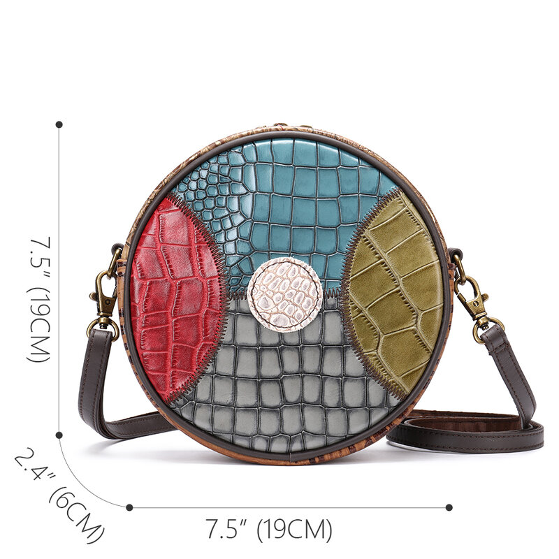 WESTAL-Mini bolsos de cuero para mujer, bolso de hombro de diseño redondo de colores mezclados, bolso cruzado pequeño de cuero genuino, monedero