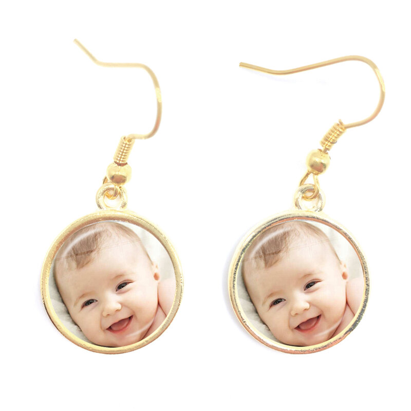 Personalized Custom Glass Earrings Photo Mum Dad Baby Children Grandpa Parents LOGO Designed Photo Jewelry For Women Girls Gift