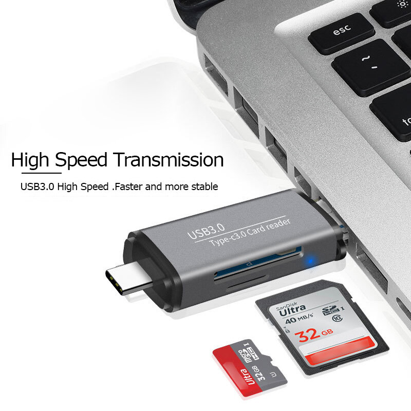 Ginsley Multi Card Reader 4in1 Type-C USB3.0 MicroUSB Interface Adapter OTG สำหรับประเภท C TF SD Card อ่าน USB3.0