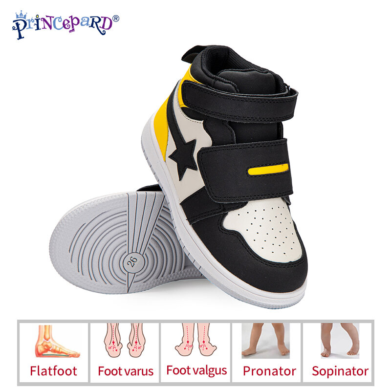 Princepardเด็กAntiskidรองเท้ารองเท้าผ้าใบArchสนับสนุนหนังCorrectingรองเท้าชายและหญิง