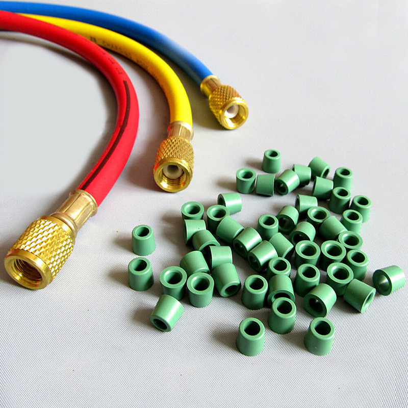 50pcs/lot Green Air Conditioning 1/4'' Charging Hose 1/4'' Valve Gasket Manifold Repair Seal Kit Replacement Car Accessories