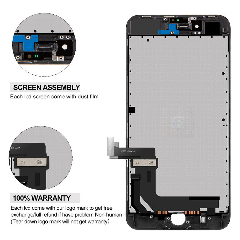 Flylinktech téléphone LCD affichage numériseur pour iPhone 8 Plus 3D écran tactile LCD affichage pont assemblée avec Kits d'outils de réparation