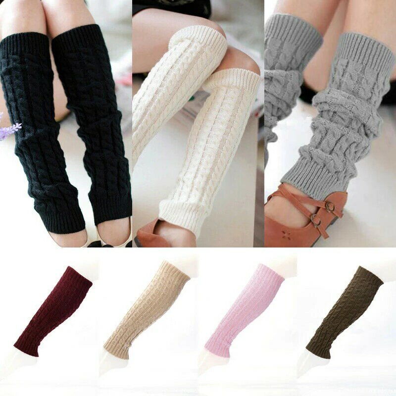 Chauffe-jambes en Crochet solide pour femme, 1 paire, chaussettes chaudes pour l'hiver, tricotées, montantes aux genoux, poignets de bottes