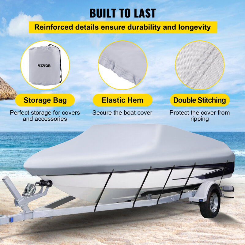 VEVOR 14-28 FT V Hull Boat Cover 3 Layer Oxford Fabric All-Season Protection With Storage Bag and 5Pcs Adjustable Straps