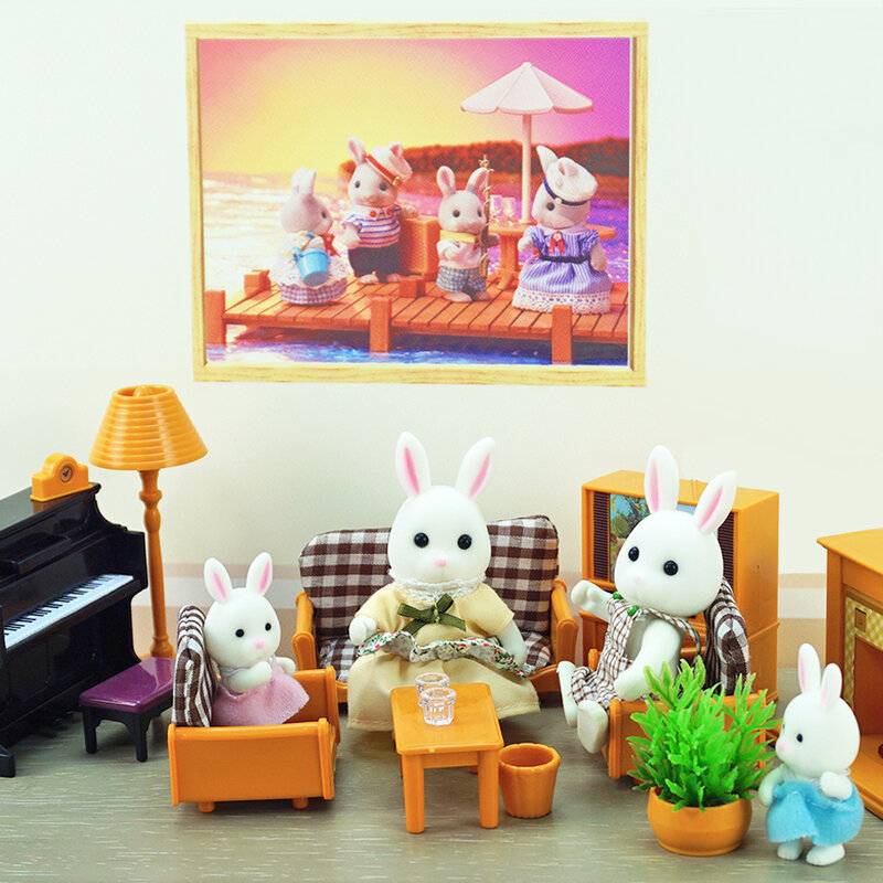 Figuras de casa de muñecas de la familia de renos del bosque de simulación, conjunto de muebles, casa de juegos DIY, accesorios de juguetes para niñas, regalos de navidad