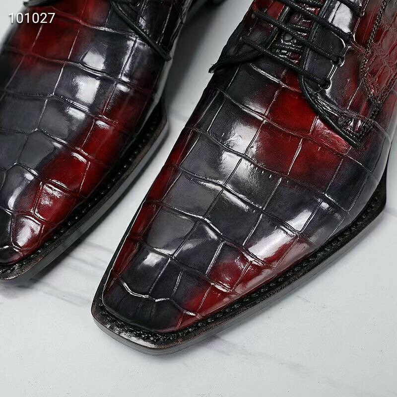 Autentyczne skóra krokodyla Goodyear rzemieślnicze męskie kolorowe oksfordzie oryginalne skóra aligatora męskie sznurowane buty z kwadratowymi noskami