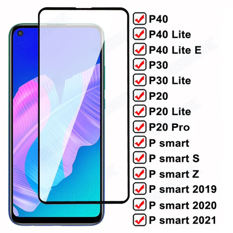 Protector de pantalla de vidrio templado 9D para móvil, película de protección completa para Huawei P20, P30, P40 Lite E, Psmart S Z, P smart 2019, 2020, 2021