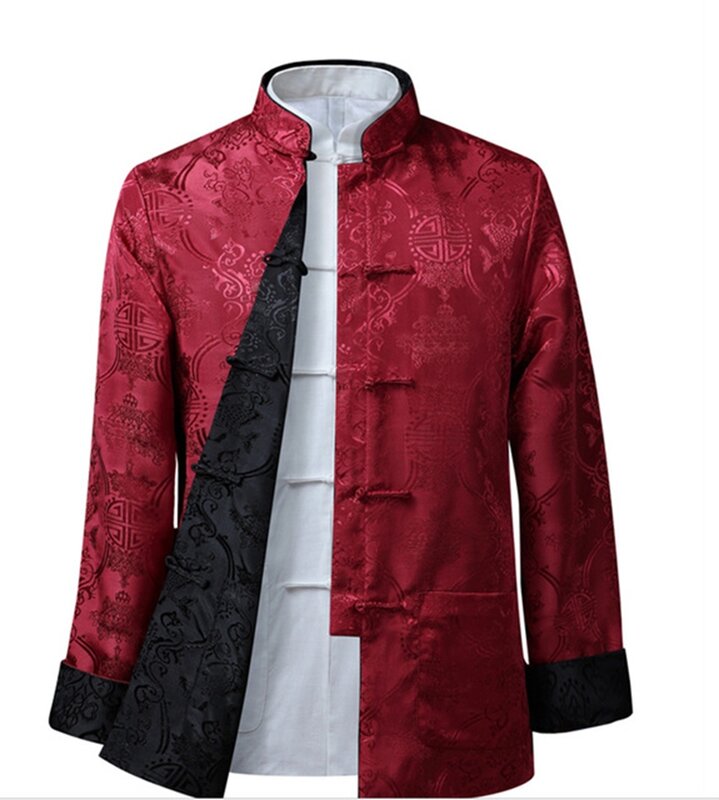 Camisa de doble cara para hombre, chaqueta de manga larga, traje Tang chino