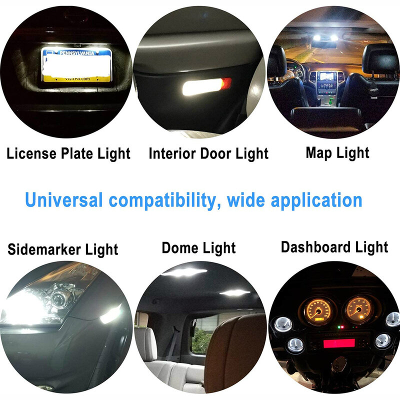 Super Brilhante License Plate Lâmpada, Dome Light, LED, Habitação de vidro, Cob Car Bulb, branco, verde, azul, vermelho, Wedge, 6000K, W5W, 194, T10, 2 pcs, PCes 10