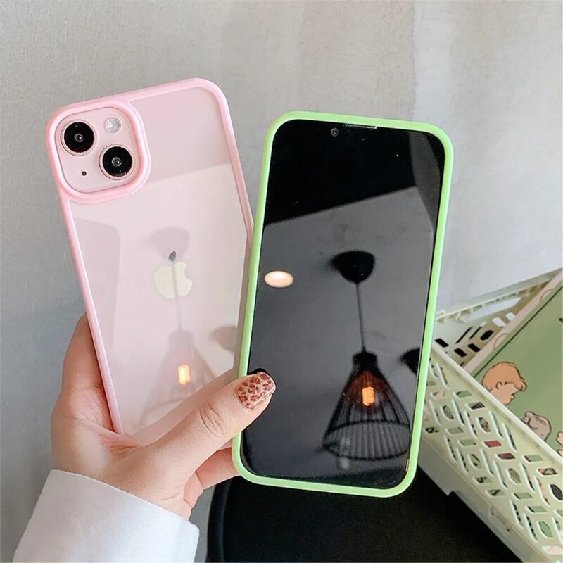 Candy Shockproof Silicone Bumper Phone Case For iPhone 15 14 11 12 13 Pro Max X XS XR 8 7 Plus Transparent Protection Back Cover