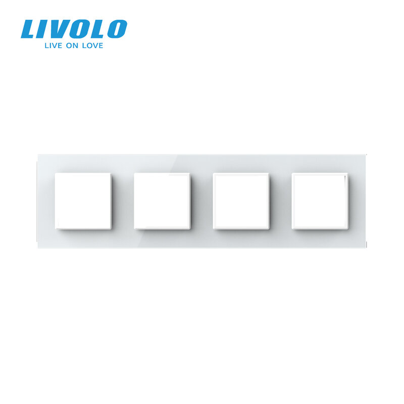 Livolo-interruptor de luxo, painel de vidro cristal branco, 294mm * 80mm, padrão ue, quádruplo, painel de vidro para parede, sem logotipo