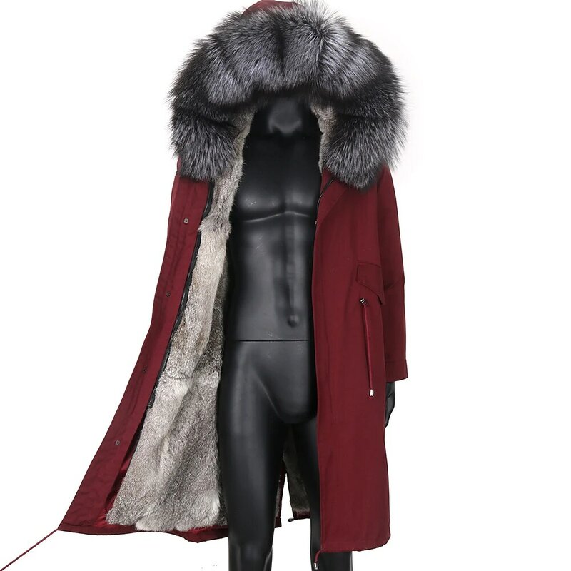 Куртка мужская зимняя Длинная с воротником из енота, размеры 7XL, подкладка из натурального кроличьего меха натуральный мех