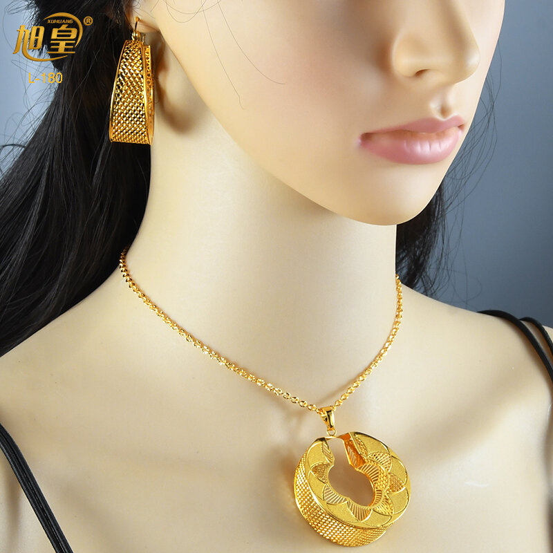 Xuhuang geometria africano colar brinco conjunto de jóias para as mulheres moda pingente banhado a ouro jóias para festa de noivado presentes