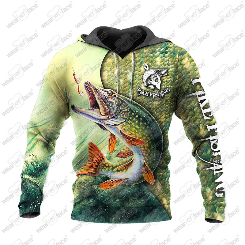 Pike Fishing 3D wszystko nadrukowane bluzy bluzy z kapturem na zamek dresy spodenki Casual sport Streetwear powołanie Unisex odzież