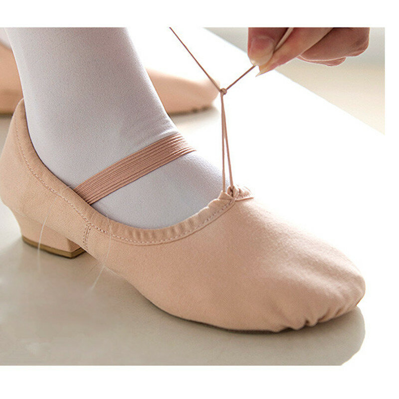 Kanvas Guru Tari Sepatu Bersol Sepatu Balet dengan Bertumit untuk Wanita Dewasa Sepatu Dansa Wanita Lembut Sol Luar Praktek