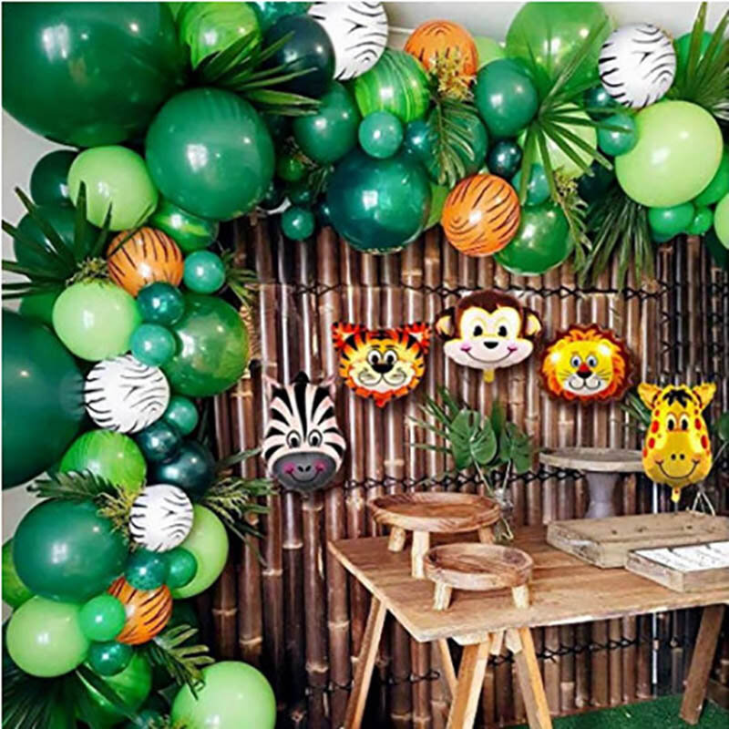 Balões de festa tema selva safari para crianças, animal verde escuro, brinquedos de látex, decoração de aniversário 1 conjunto