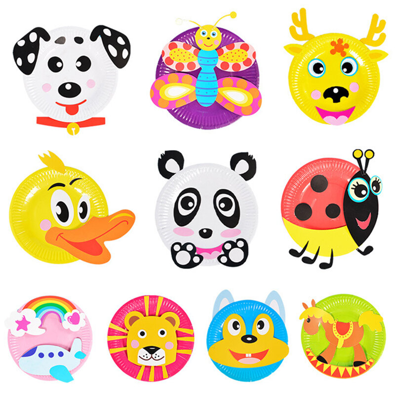 10 pçs placa de papel dos desenhos animados animais desenho diy artesanal colorido artesanato brinquedos pacote material crianças criativo brinquedos presentes