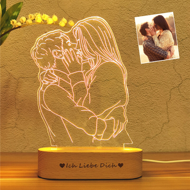 Foto personalizada 3D lámpara texto personalizado dormitorio luz nocturna boda aniversario cumpleaños regalo del Día del Padre de la madre