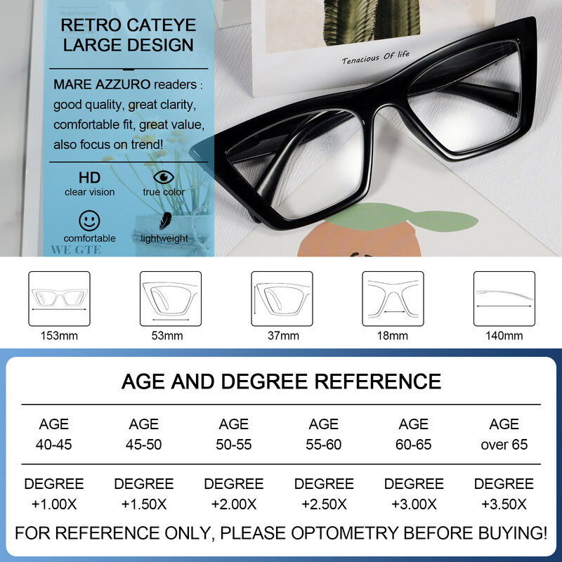 Olho de gato óculos de leitura mulheres marca de luxo lente clara óculos presbiopia oversized feminino leitor glasses1 1.5 1.75 2 2.5