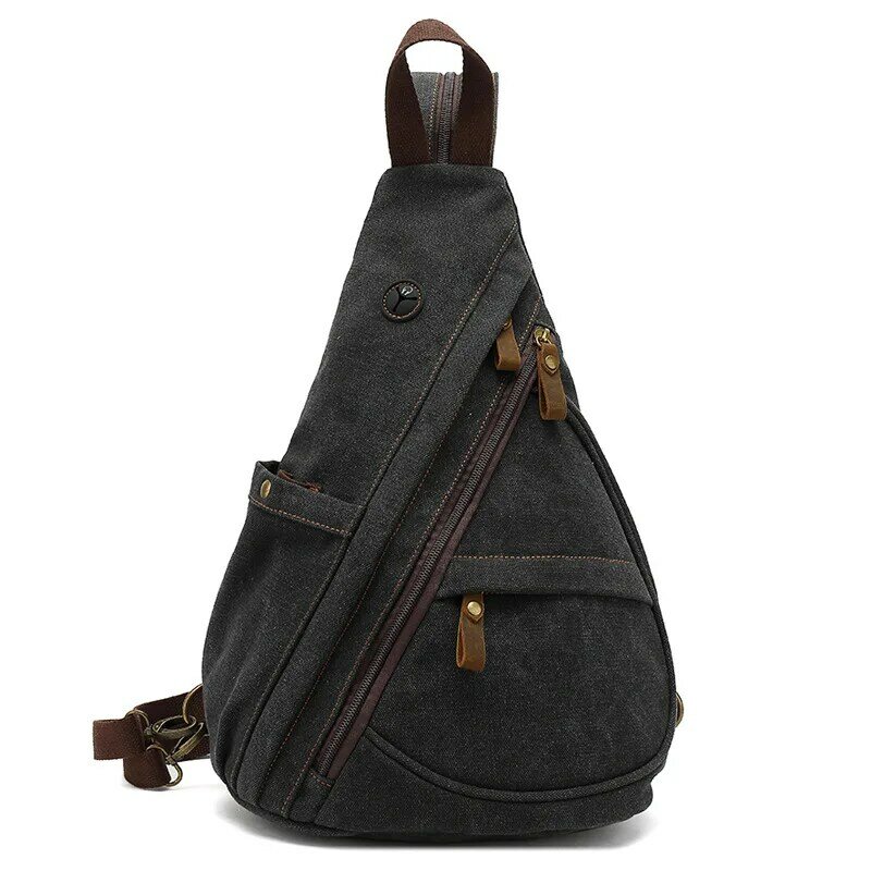Canvas Sling Chest Bags With Earphone Port  Men's Cross-Body Causal Messenger Day Pack Male Women's Shoulder Satchel Backpack